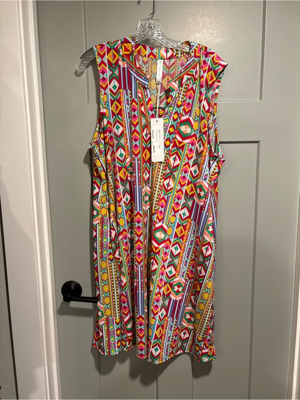 Sleeveless Multicolor Geometric Midi Dress